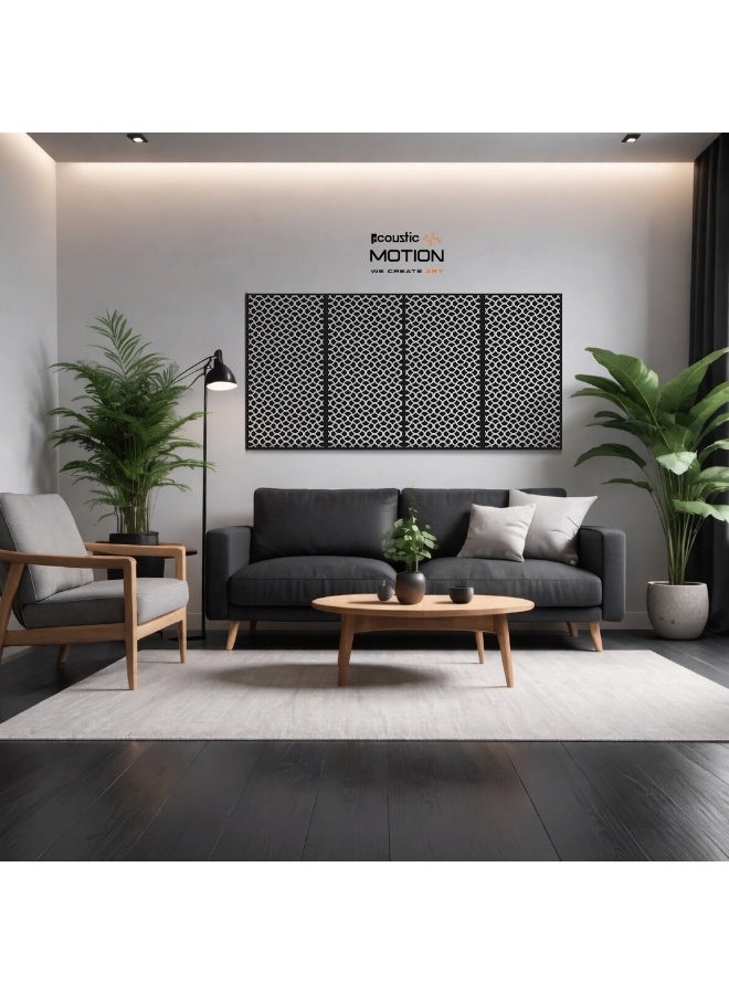 أكويستك موشان لوحات ديكور فنية جدارية خشبية من ACOUSTIC MOTION®، تصميم FLUXA مع شريط لاصق مزدوج الوجه، معلق على الحائط باللون الأسود الحديث للمنزل وغرفة المعيشة وغرفة النوم والمكتب والفندق، 25 × 50 × 0.5 سم، مجموعة مكونة من 4 قطع - Image 1